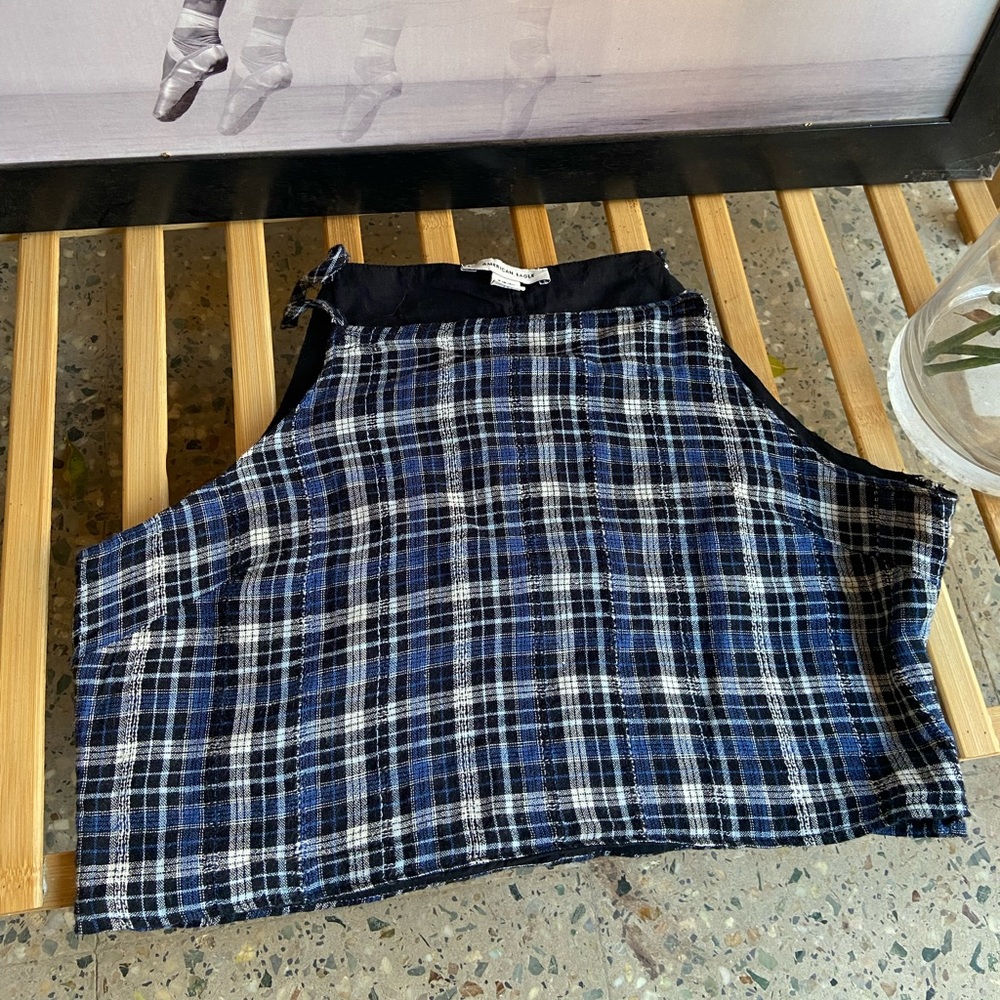 American Eagle Women Blue Plaid High Neck Crop Top.Size- S - Picture 6 of 8